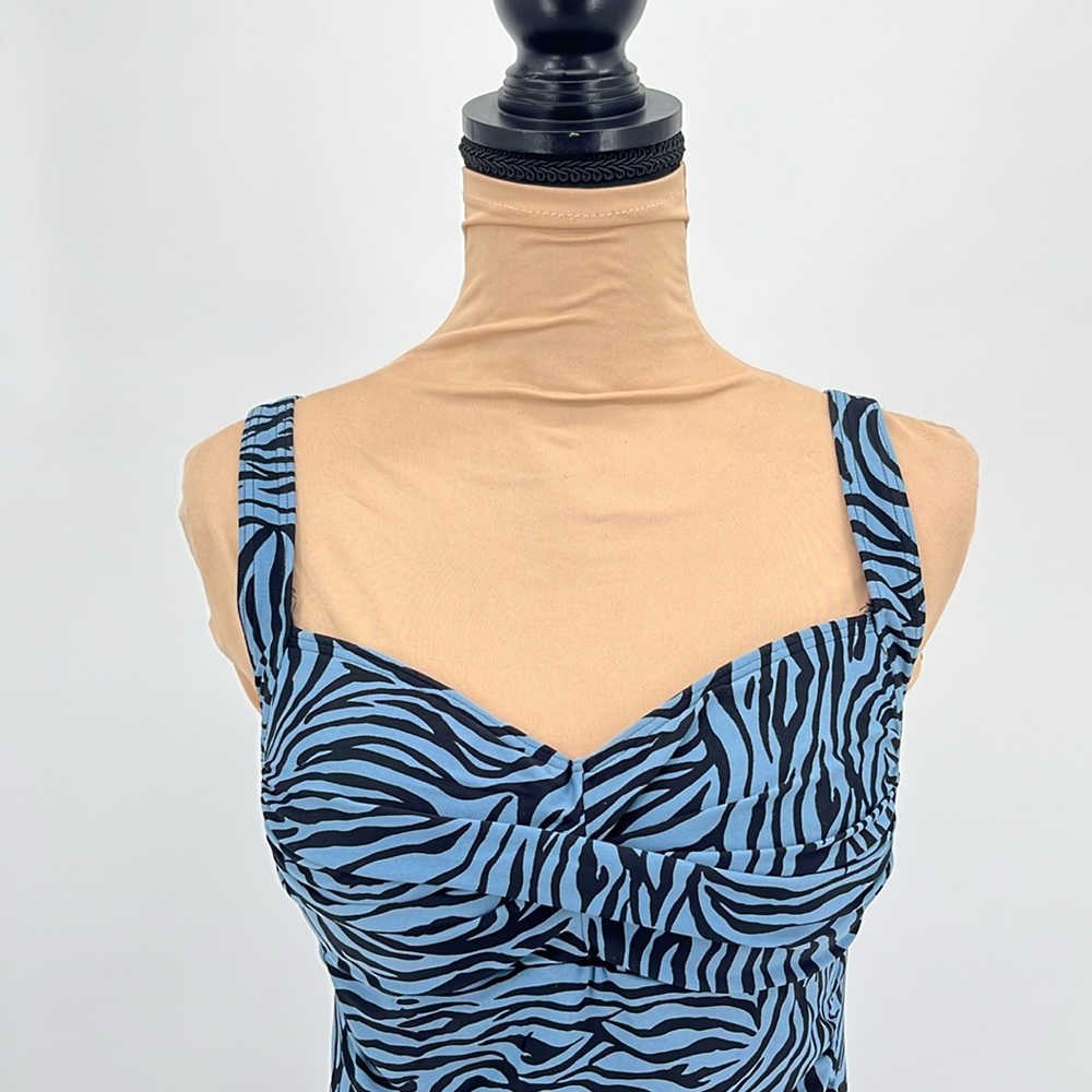 Bond eye Australia blue zebra print ruched one piece summer beach swimsuit sz 8 - Picture 4 of 7
